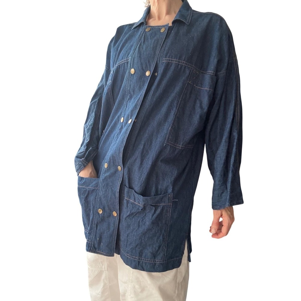 Vintage Patty Woodard Blue Denim Chore Jacket‎ Double Breasted Snap USA 6